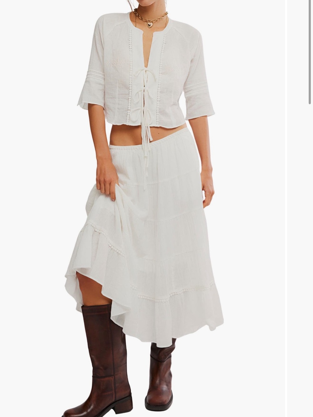 NWT/Free People Bright side tie front crop top and skirt set/large - Picture 3 of 9